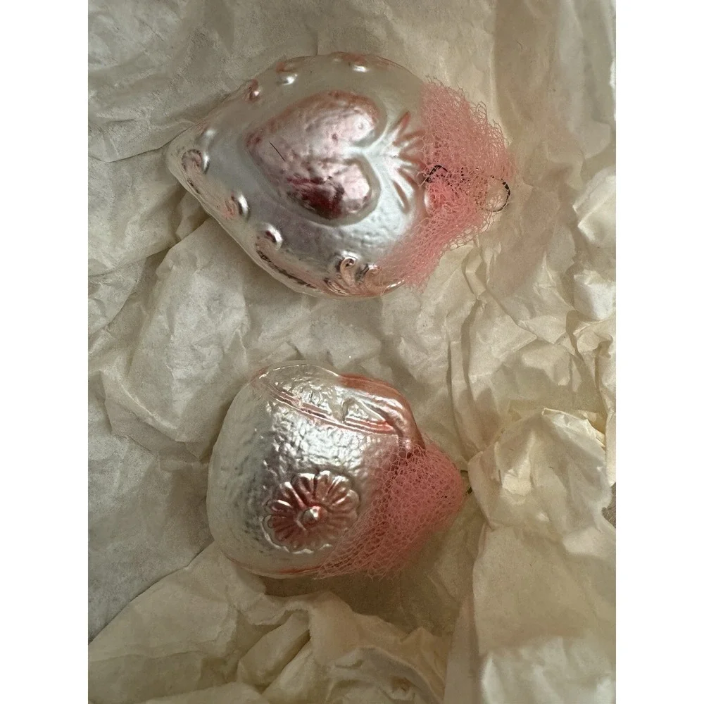 Lauscha Glas‎ Collection Christmas Ornaments VTG Pink Ballerina Hearts Set Of 8